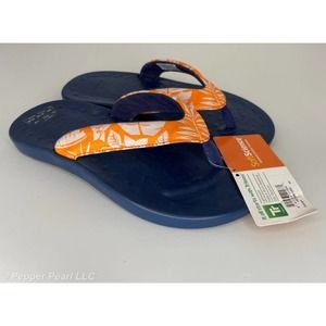 Flip Flop Thong Sandal Women's Size 9 Blue Orange Palm Soft Science Foam